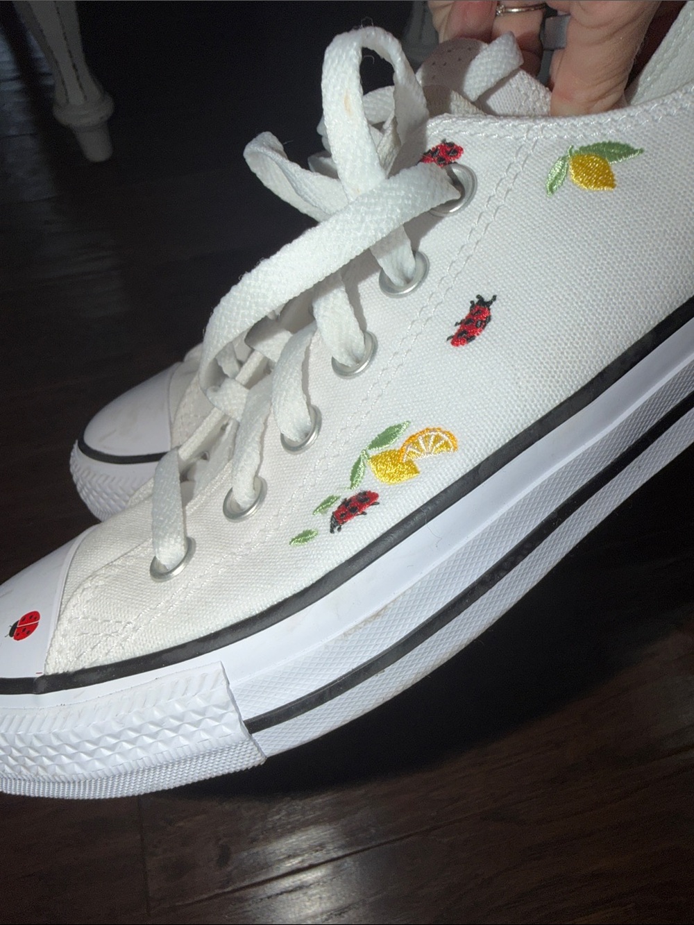 Converse White Low-Top Sneakers with Yellow Lemon & Red Ladybug Embroidery - Picture 6 of 9